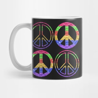 Faux Glitter Rainbow Peace Signs Pattern Mug